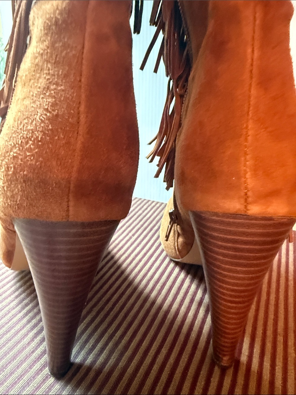 Steve Madden Maraka Fringe Suede Knee-High Stiletto Boots in Brown - Picture 3 of 3